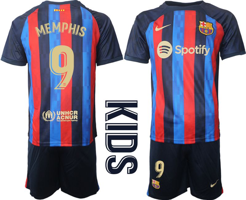 Youth 2022-2023 Club Barcelona home blue #9 Soccer Jerseys->customized soccer jersey->Custom Jersey